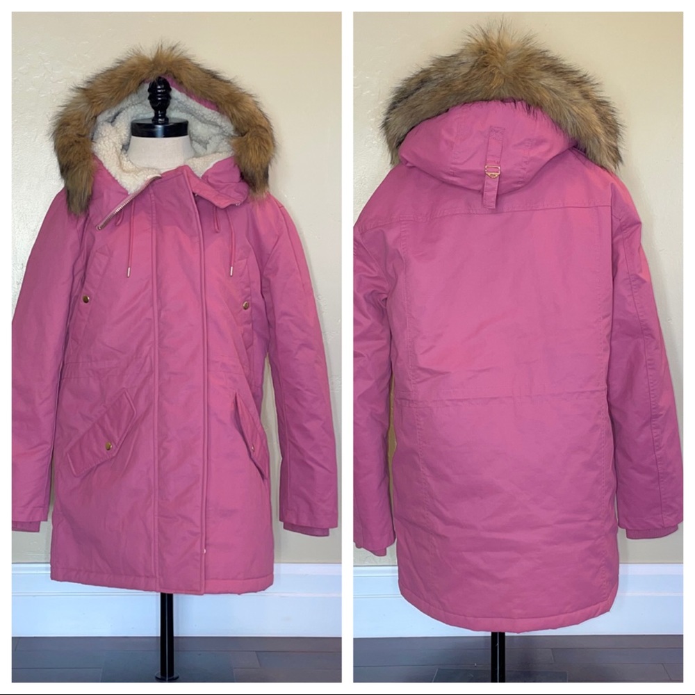 J Crew Eco-friendly PrimaLoft® Winter Perfect Parka Guava Berry Size Medium